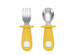 Conjunto de Talheres Infantis , Inclui Colher e Garfo de Aço Inoxidável, Livre de Bpa. MDUG (cor Wasabi)