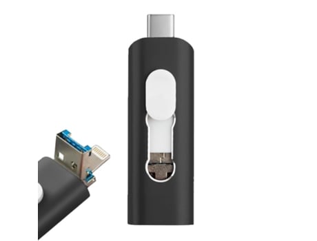 Pen Drive USB x64 GB  (3 En 1) Lightning / Tipo-C / Micro-USB Negro