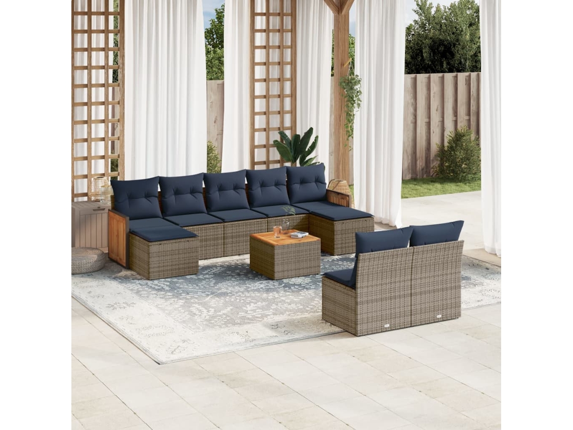 Vidaxl Conjunto De Sofá De Jardim Com 10 Peças E Almofadas Em Rattan Sintético Cinza