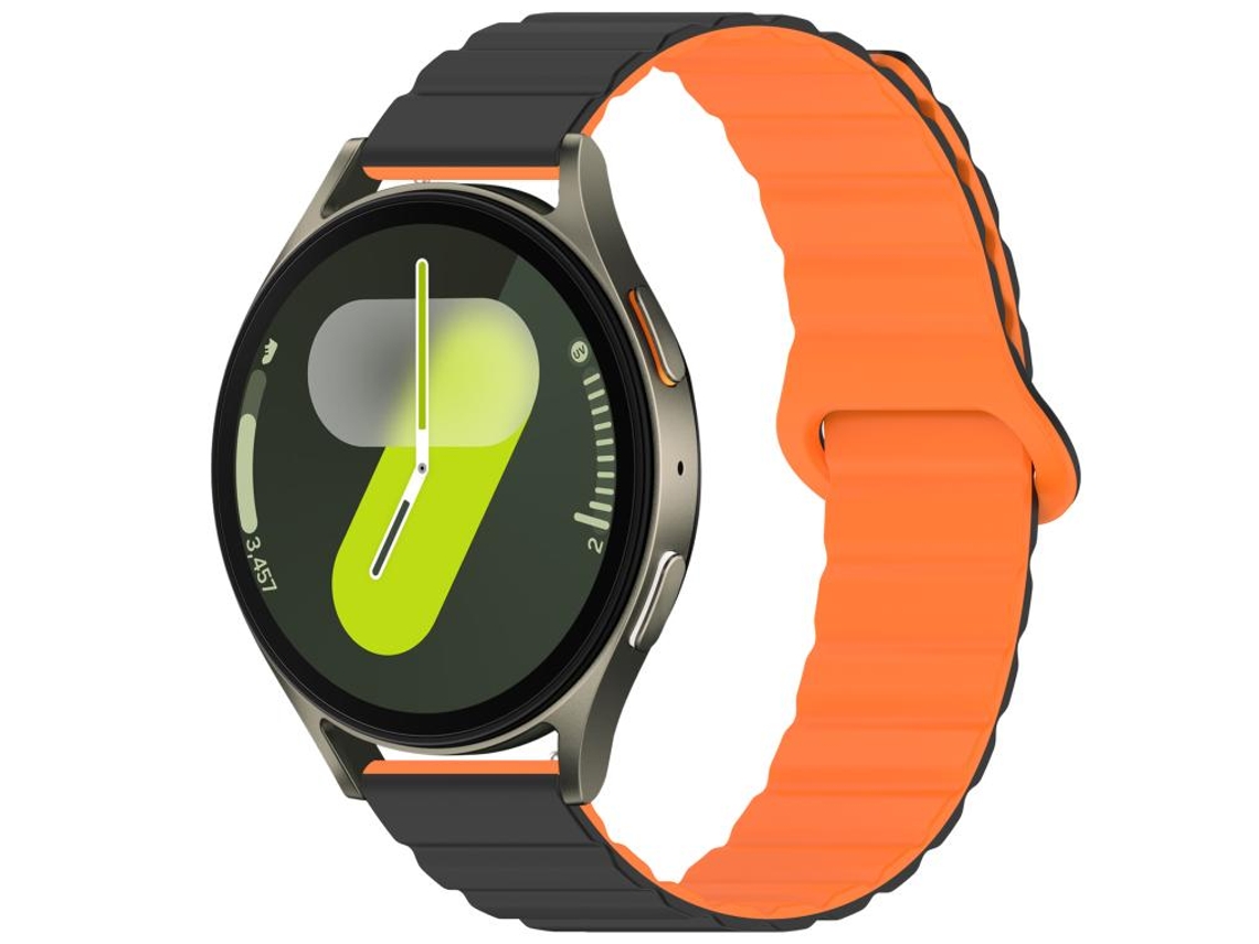 Bracelete Para Samsung Galaxy Watch 7/6/5/fe - Silicone Brilhante Magnético Loop - Preto E Laranja