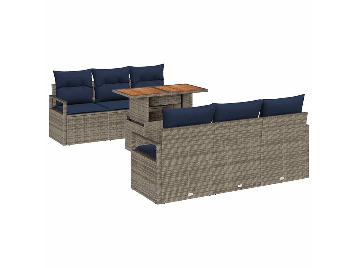 Maison Exclusive - Conjunto De Sofá De Jardim Manual 7 Pcs Cinzento E Azul Marinho