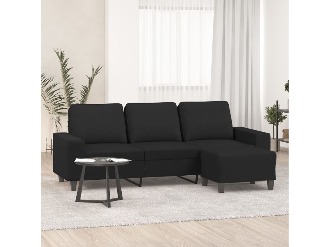 Sofá De 3 Lugares | Sofá Da Sala | Sofá De Relaxamento Com Apoio De Pés 180 Cm Tecido Preto Wsd684529 Lovely Home
