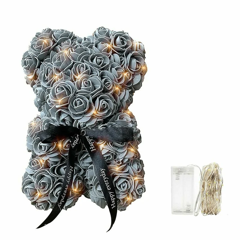 Urso De Pelúcia Artificial Com Rosas, Para Presente De Dia Dos Namorados, Casamento Ou Aniversário. Acompanha Cinto De Luzes Decorativo E Caixa