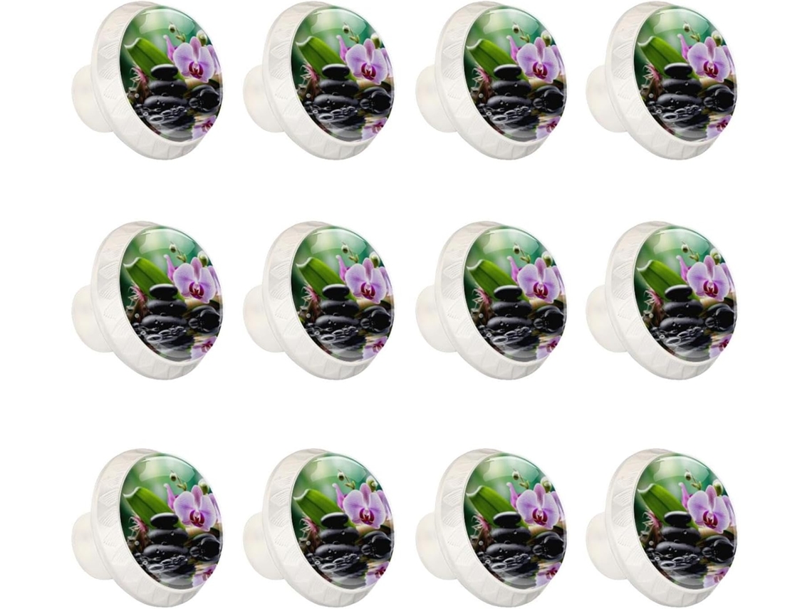Puxadores E Maçanetas Redondas Para Armários De Cozinha, Conjunto De 12 Peças, Modelo Black Stone Flower River