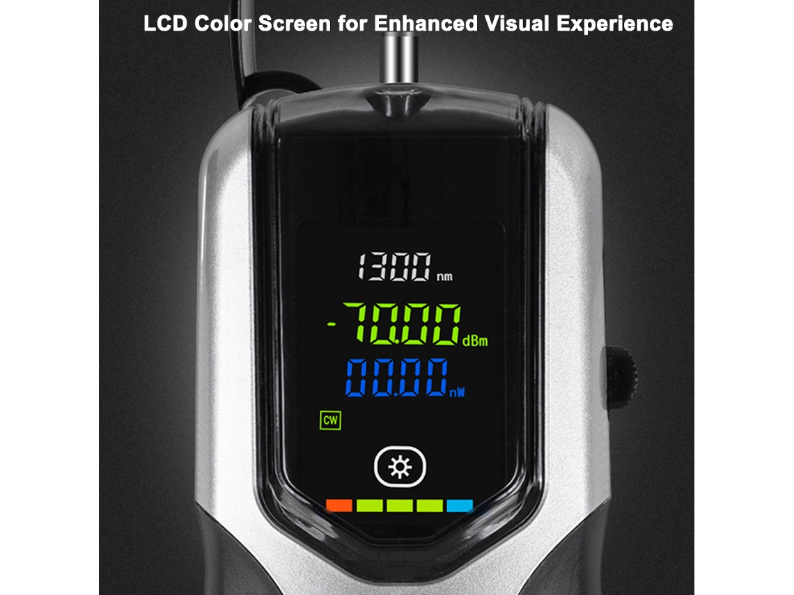 Yuru medidor de Potência Óptica Portátil com 7 Comprimentos de Onda, Lcd Colorido, Bateria Recarregável e Luz Led