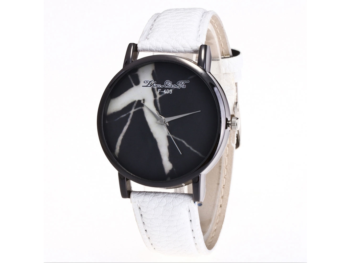 Relógio Feminino de Pulso de Quartzo com Pulseira de Couro Pu Estilo Simples e Diálogo Redondo Branco
