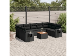 Vidaxl 10 Pcs Conjunto Sofás De Jardim C/ Almofadões Vime Pe Preto