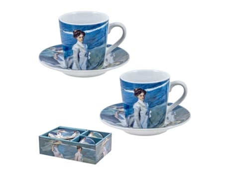 JAVIER Señoras Playa Juego de 2 Tazas para Café Con Platos En Caja de Regalo