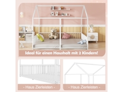 Cama De Metal Infantil 90x200cm Design De Beliche Com Escada E Grade Branca Estrutura Em Ferro Sem Colchão Ehstmind