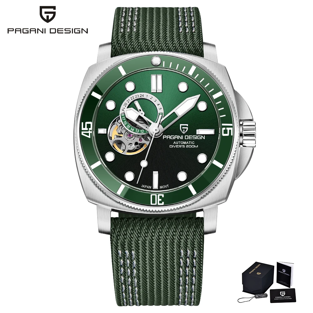 Relógio Mecânico Automático Masculino (verde) Com Cristal De Safira, Elegante E Resistente À Água.