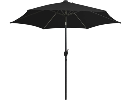 Guarda-sol com luzes LED e mastro alumínio 300 cm preto
