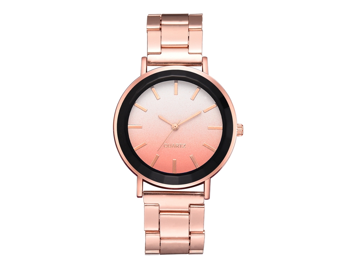 Relógio de Pulso Feminino Fashion com Pulseira de Aço Inox e Mostrador Gradiente Laranja