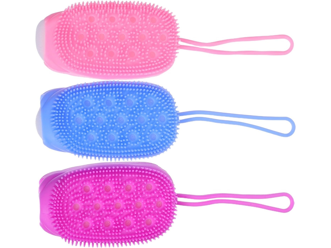 Conjunto De 3 Escovas Silicone Dupla Face Lifkome, Esponja Esfoliante Macia Para Limpeza Profunda Do Corpo, Cabo