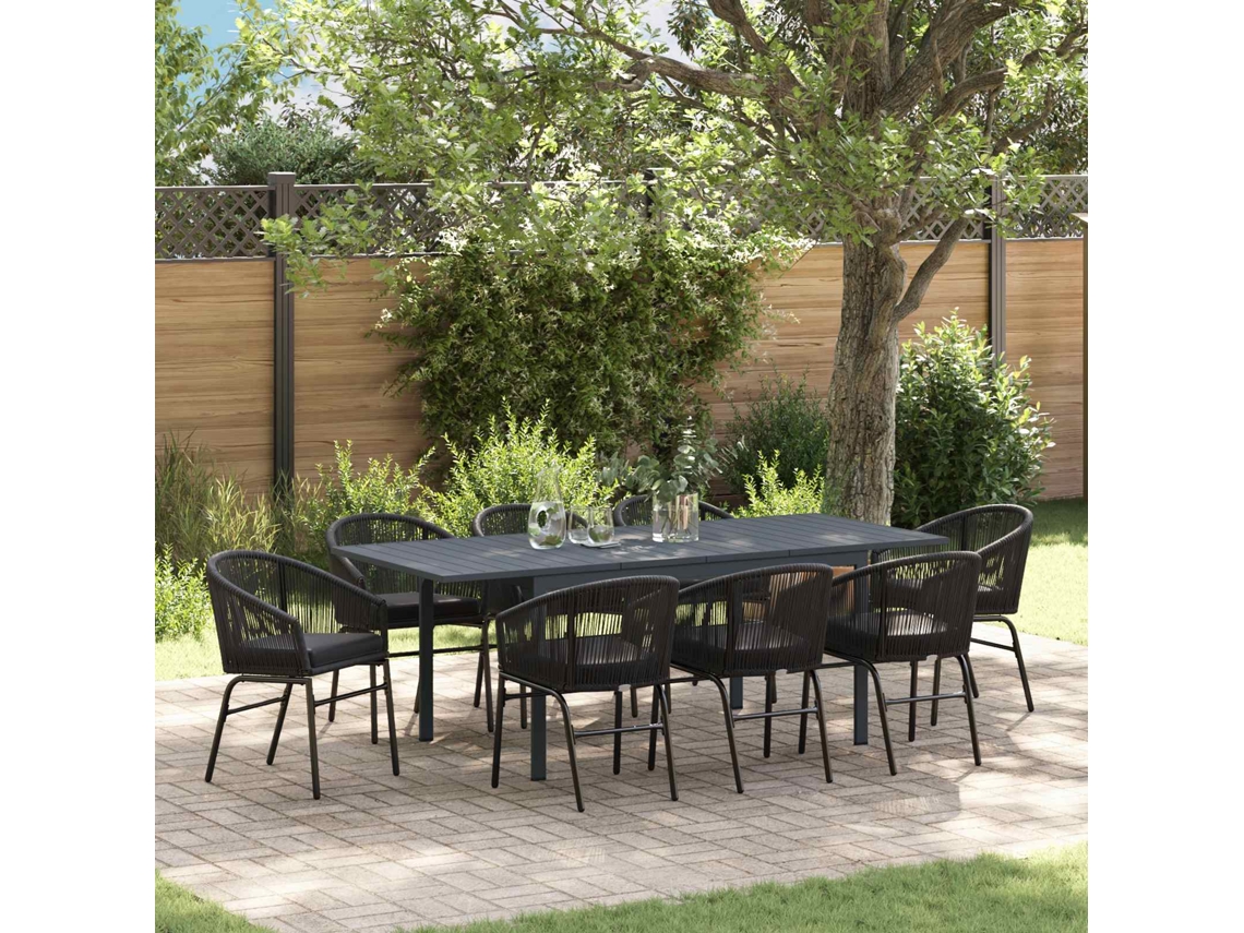 Vidaxl Conjunto De Jantar Para Jardim 9 Unid. Preto Vime Pe