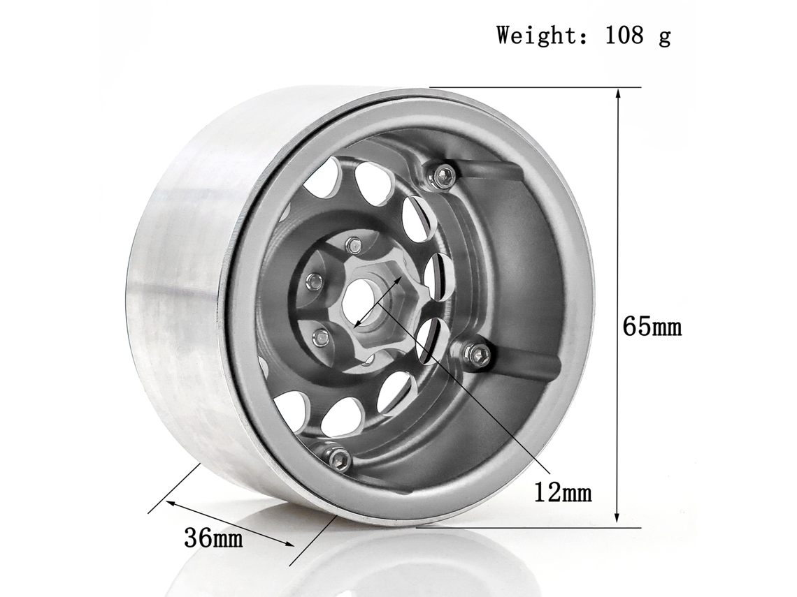 Roda De Liga De Alumínio Beadlock 2.2 Polegadas 4pcs 65*36mm Para Carro Controle Remoto 1/8 1/10 Trax4 Axial Scx10 Wraith Yeti