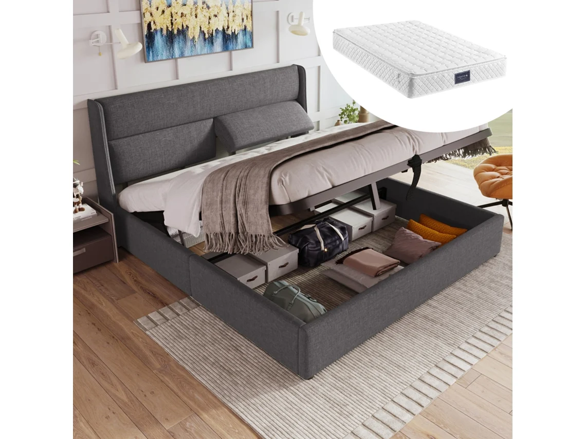 Cama Mezzanine 90*200cm com Armazenamento, Guarda Roupa e Prateleiras GE
