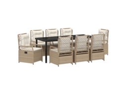 Conjunto 9 Conjunto De Jantar Para Jardim Vidaxl Bege Vime Pe (200 X 80 X 73 Cm)