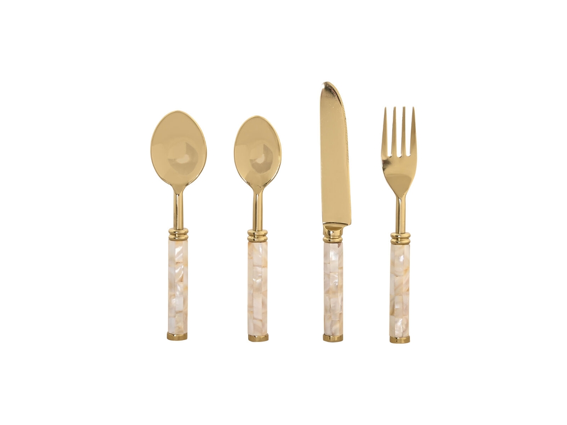 Faqueiro Home Esprit Branco Dourado Aço Inoxidável Madrepérola 4,5 X 2 X 21 Cm 16 Peças