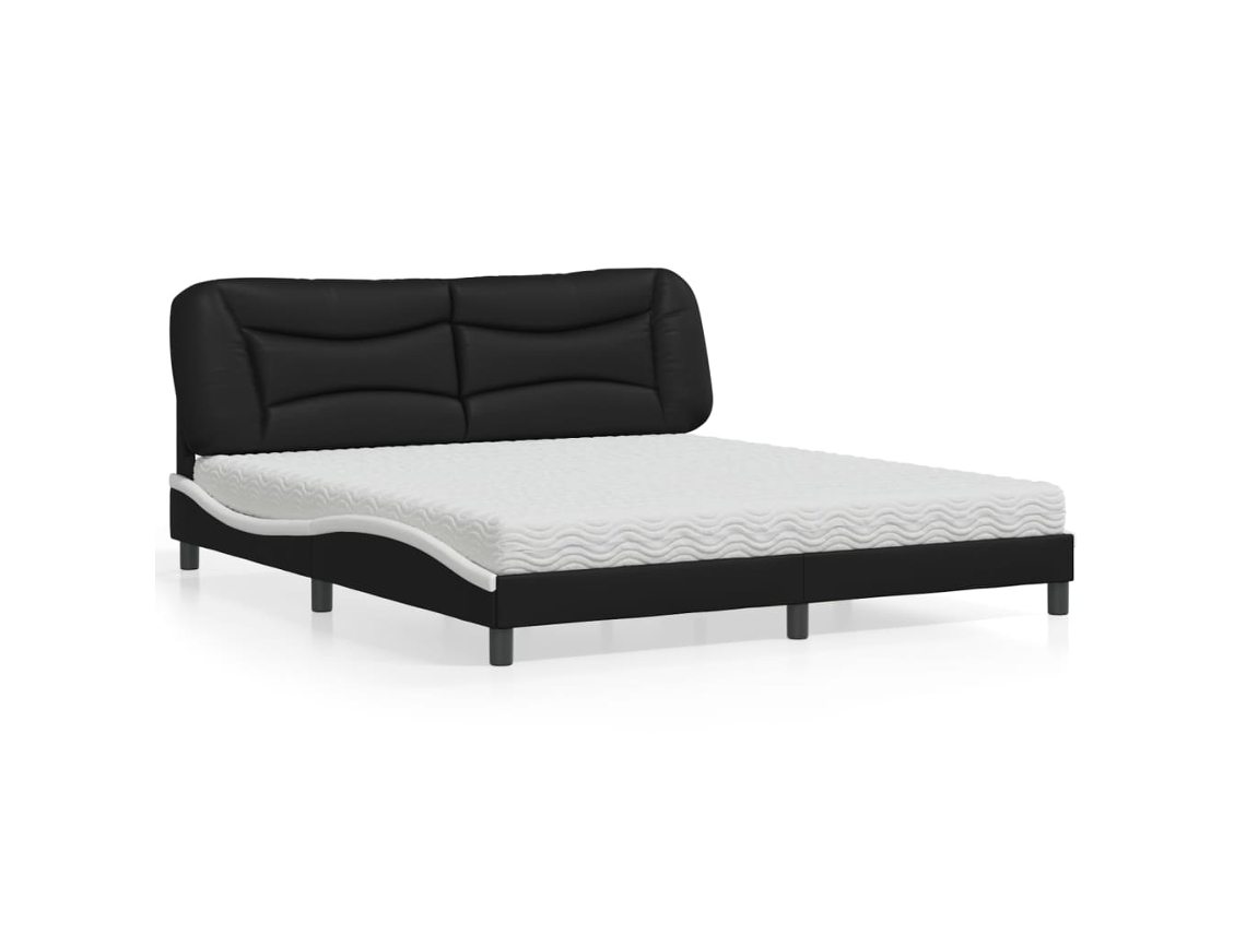 Vidaxl Cama Com Colchão Hvar 180x200 Cm Couro Artificial Preto E Branco