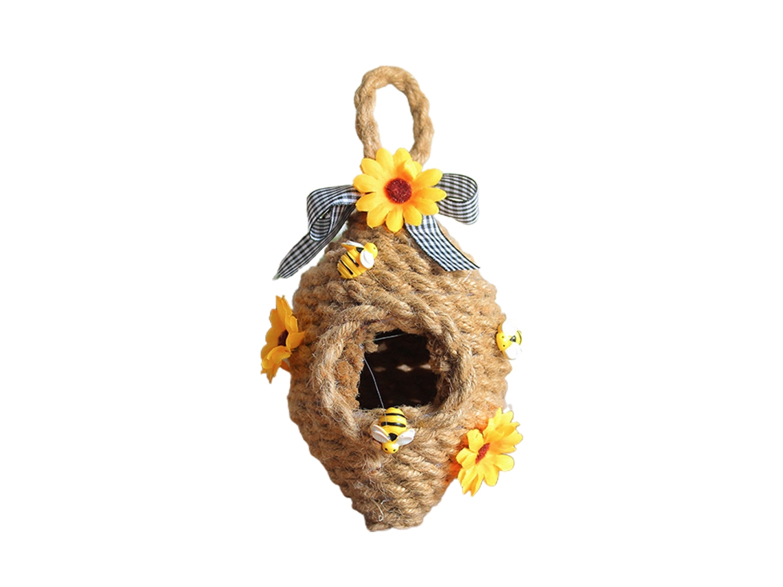 Pingente de Favo de Mel Festival Das Abelhas em Corda Tecida com Girassol para Decoração de Casa Jardim Pátio