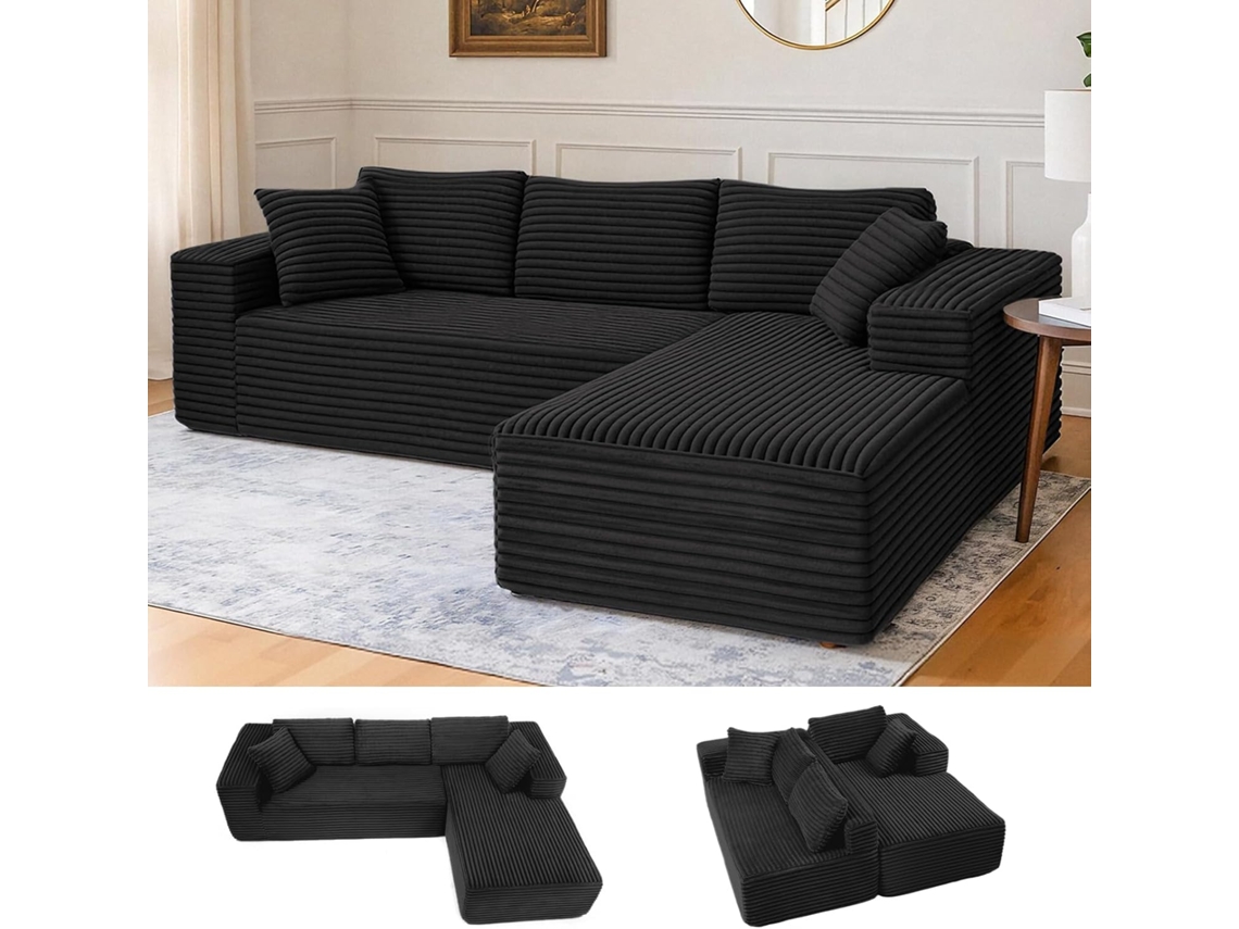 Sofá Modular De 105,sofá Em L Com Braços Largos, Tecido De Bombazine,chaise Longue,sem Necessidade De Montagem Comhoma