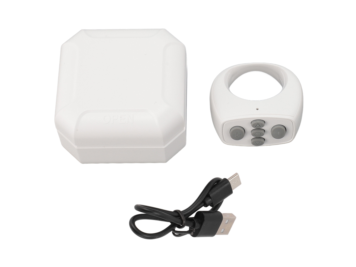 Anel de controle remoto Bluetooth com alcance de 10m e estojo de transporte de 200mAh para selfies, leitura de páginas, vídeos e livros eletrônicos (branco).