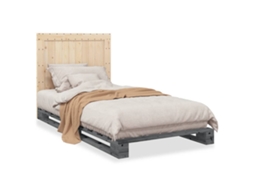 Estrutura de Cama com Cabeceira Pinho Maciço Cinza MAISON EXCLUSIVE (100x200 cm)