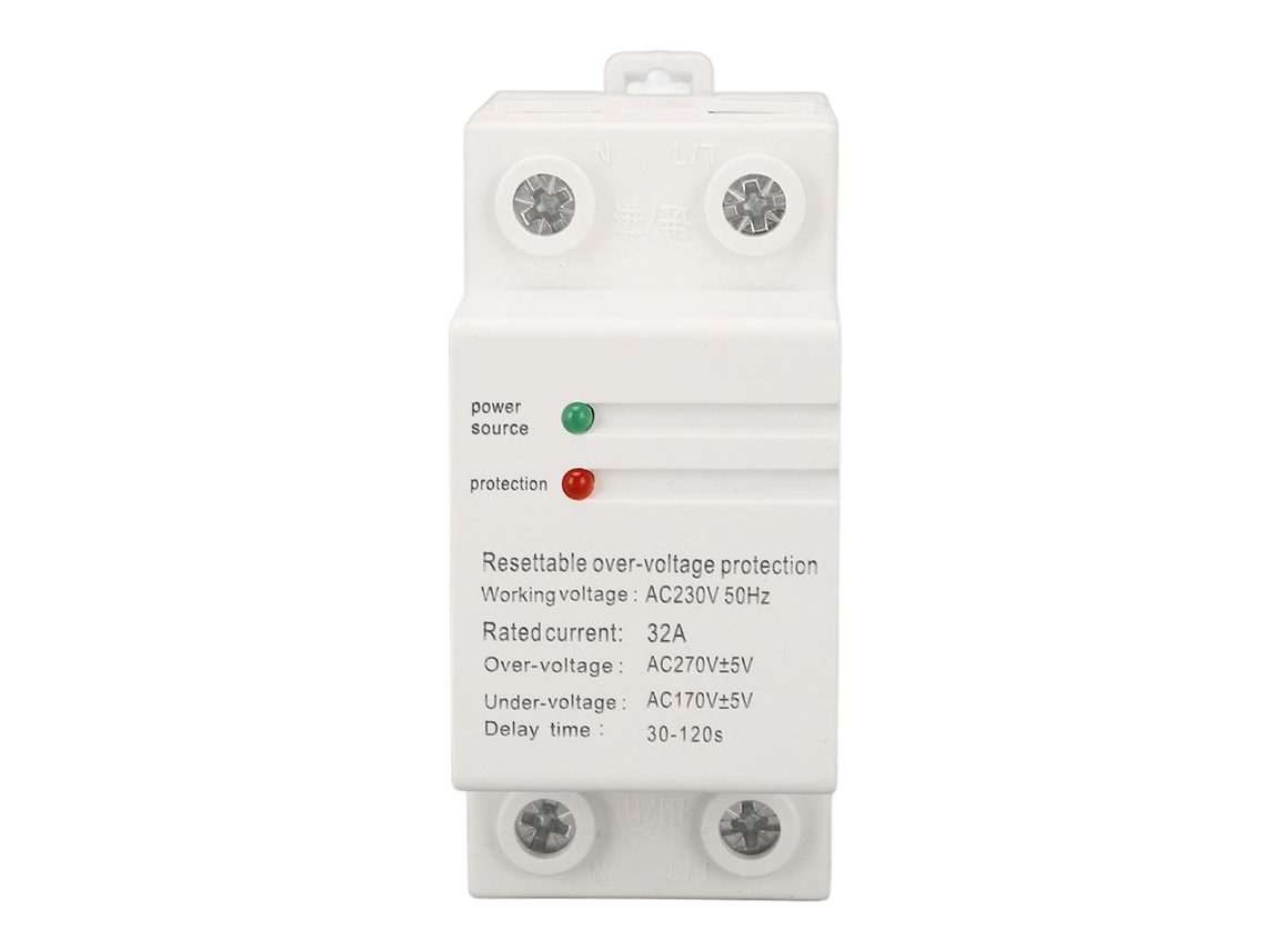 Protetor Contra Sobretensão e Subtensão AC230V 50Hz 32A Auto Reset em Trilho DIN Bicolor