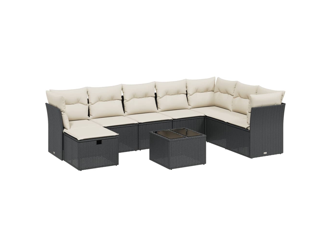Conjunto 9 de sofás p/ jardim c/ almofadões VIDAXL vime PE preto