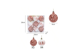 Bola De Natal Pintada E Corteada Em Pacote De 9 Unidades, Rosa Dourado Igvtrade