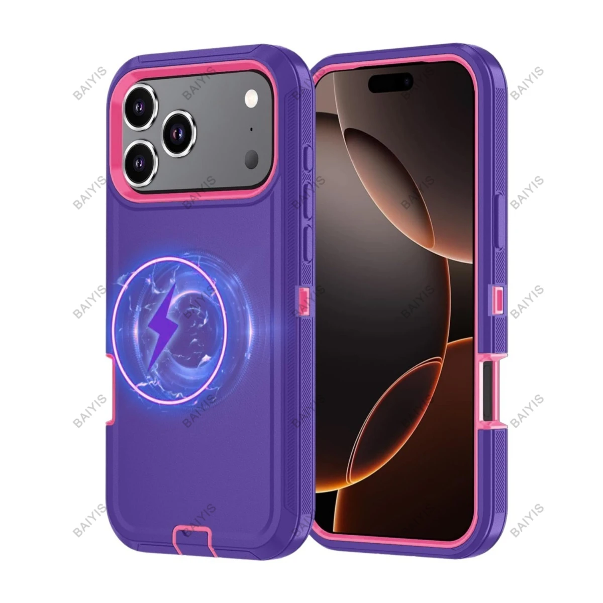 (roxo-avermelhado, Iphone 18 Pro) Capa Protetora Resistente A Impactos, Compatível Com Carregamento Sem Fio Magnético Magesafe.