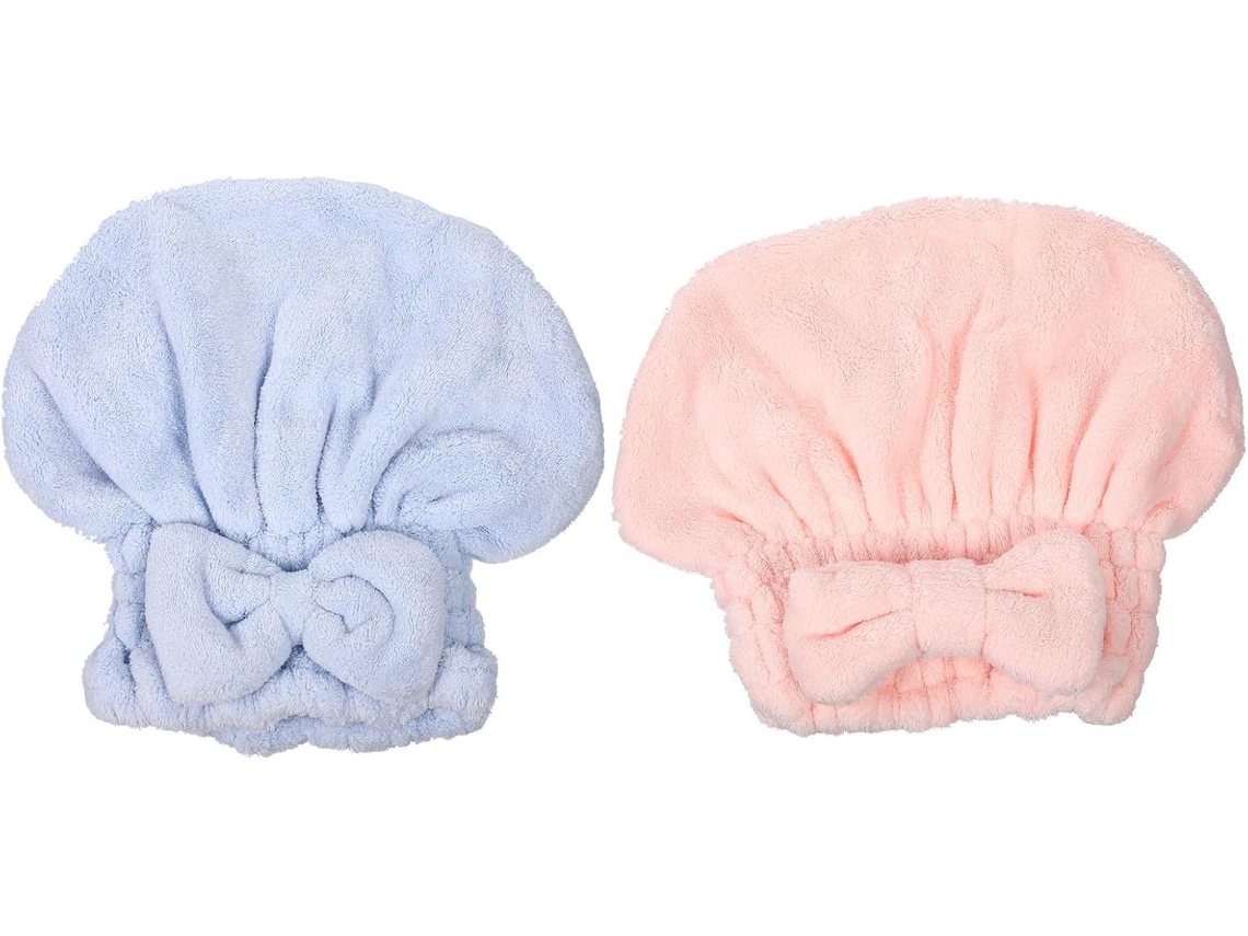 Toalha Turbante De Cabelo Em Fleece Coral Grosso Com Design Elástico