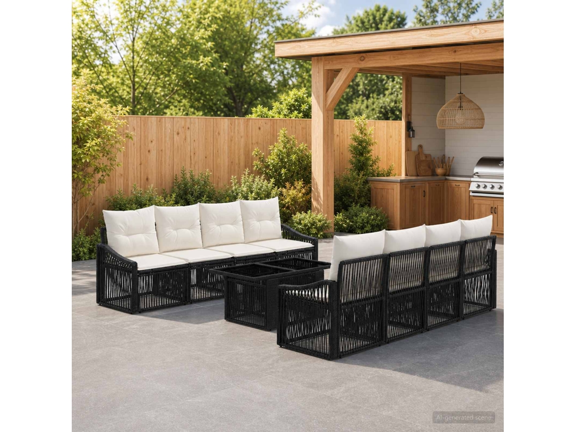 Vidaxl Conjunto De Sofá De Jardim 9 Unid. Preto E Branco Creme Vime Pe