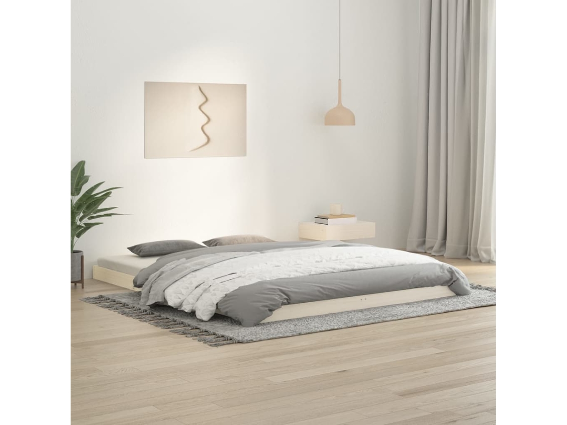 Estrutura De Cama King Size 150x200 Cm Pinho Maciço Branco