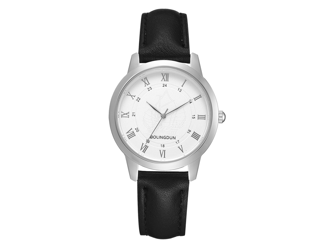 Relógio de Pulso de Quartzo Fashion Elegante com Pulseira de Couro Leisure Design Minimalista Prata