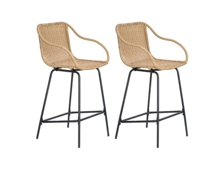 Conjunto De Cadeiras De Ilha E Bar Moorea Em Metal E Assento Em Rattan 65cm Mob In