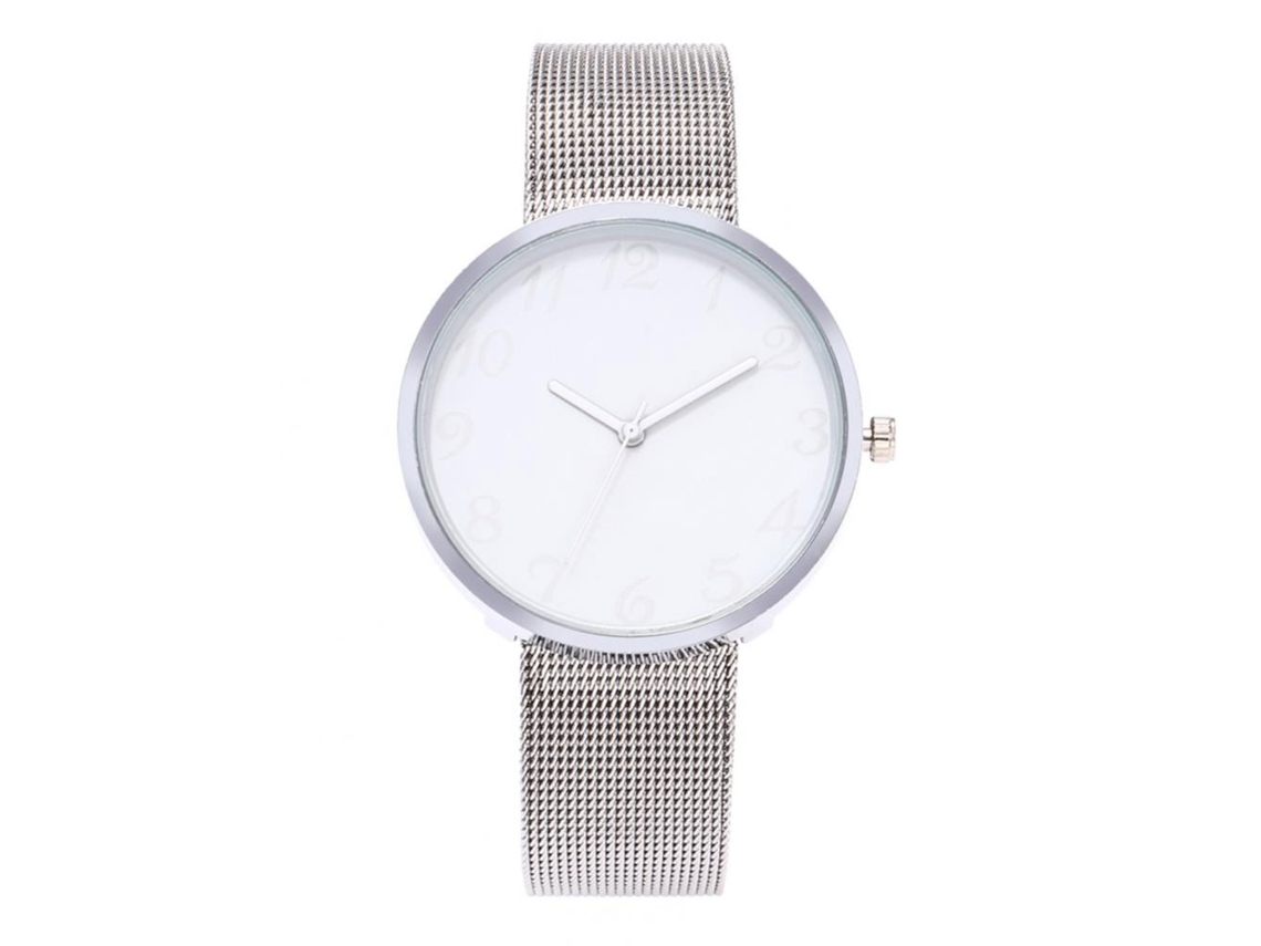Relógio de pulso redondo Zhoulianfa para casais com pulseira de aço inoxidável e movimento de quartzo (mostrador branco)