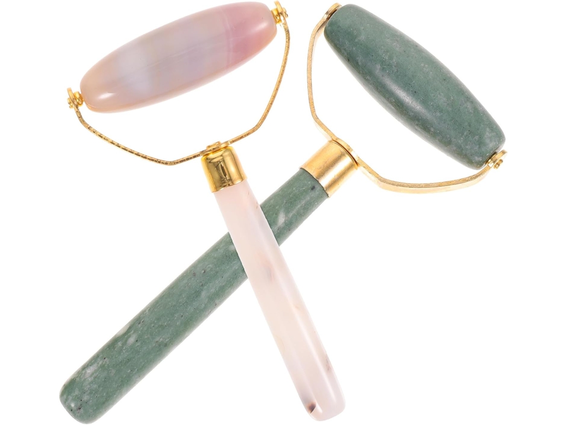 2 rolos de jade para massagem facial e ocular, ferramenta de ligação metálica