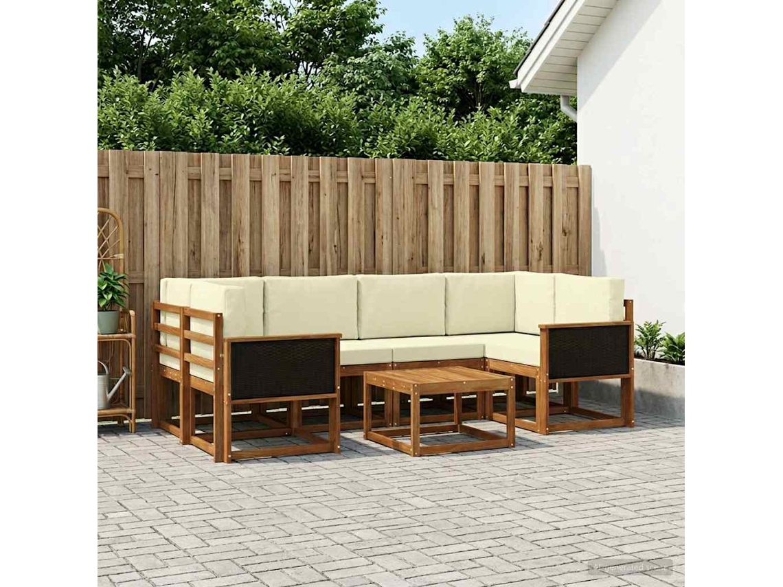 Vidaxl Conjunto De Sofás Para Exterior 5 Pcs Natural E Creme