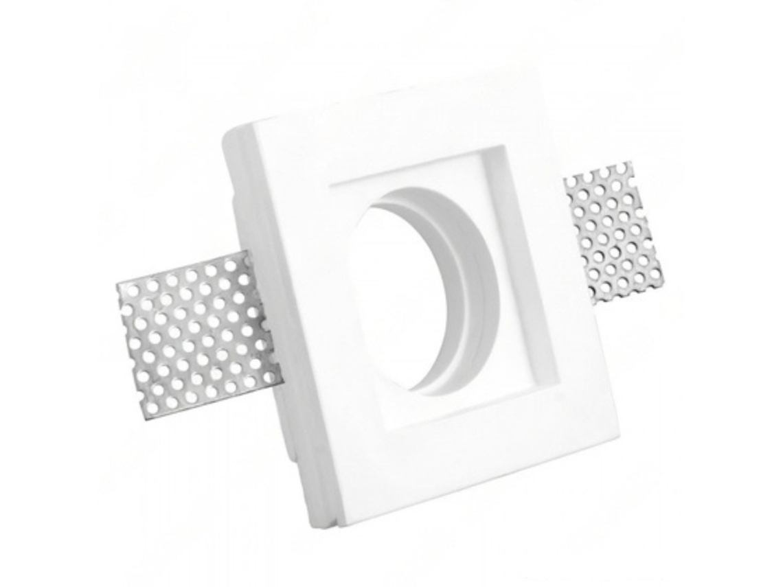 Porta-refletor Embutido Quadrado Branco De Gesso 100x100x30 Mm Para Leds Gu10 E Gu5.3