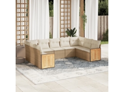 Vidaxl 8 Pcs Conjunto De Sofás P/ Jardim Com Almofadões Vime Pe Bege