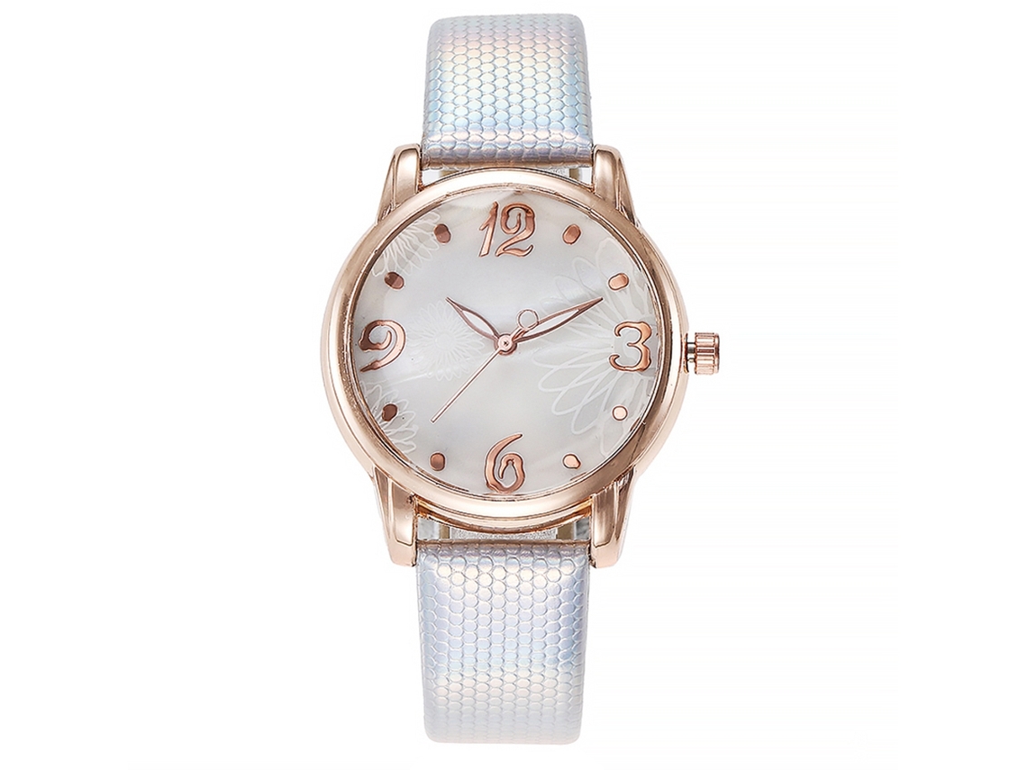 Relógio Feminino de Pulso de Quartzo com Correia de Pu Estilo Simples Prata