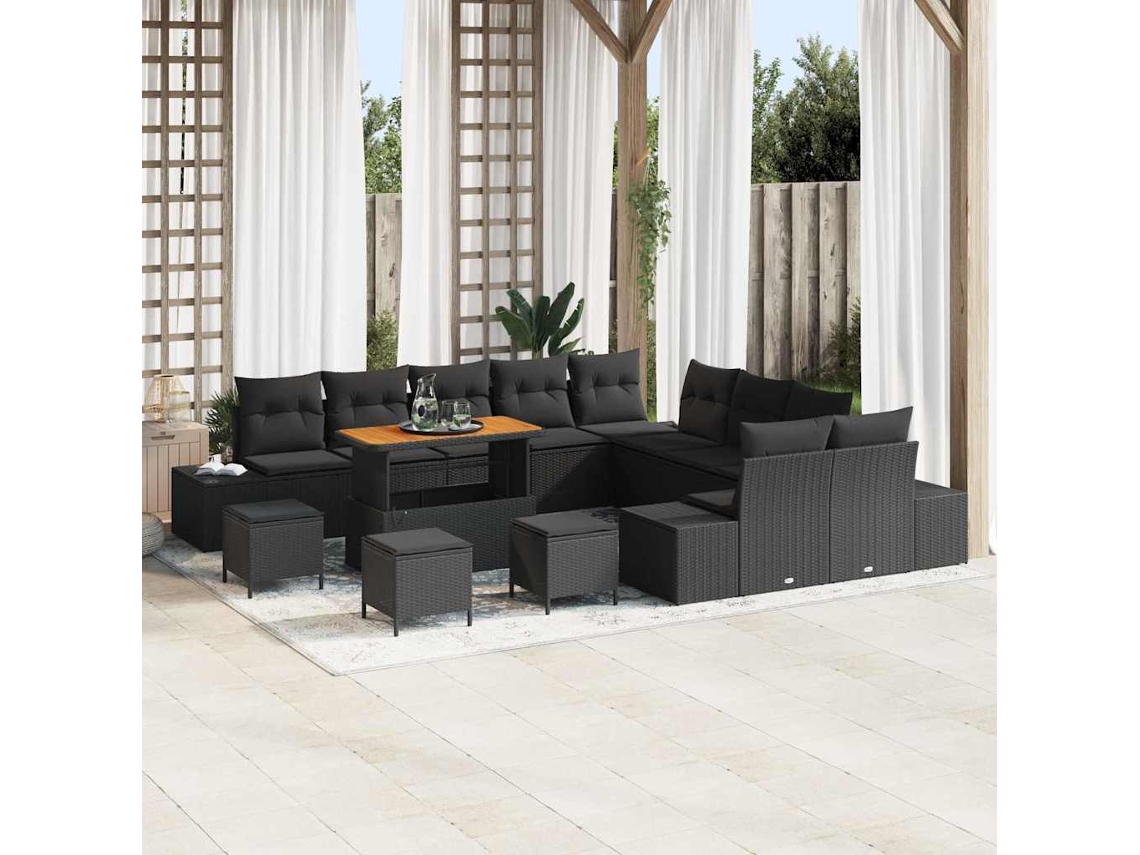 Vidaxl Conjunto De Sofá De Jardim 14 Pcs Preto Rattan Sintético