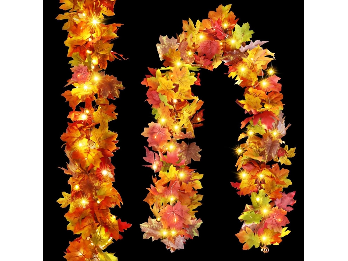 Conjunto de 2 Guirlandas Artificiais Folhas Bordo, 180 Cm Cada, Guirlanda de Bordo para o Outono, Decoração de Halloween para Pendurar BRILVIBERA
