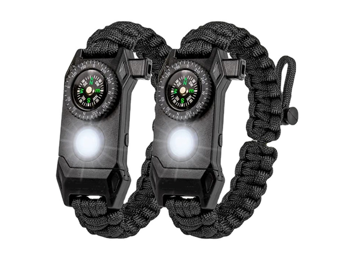 2 Pulseiras de Paracord Sobrevivência Kit Tático Emergência BRILVIBERA