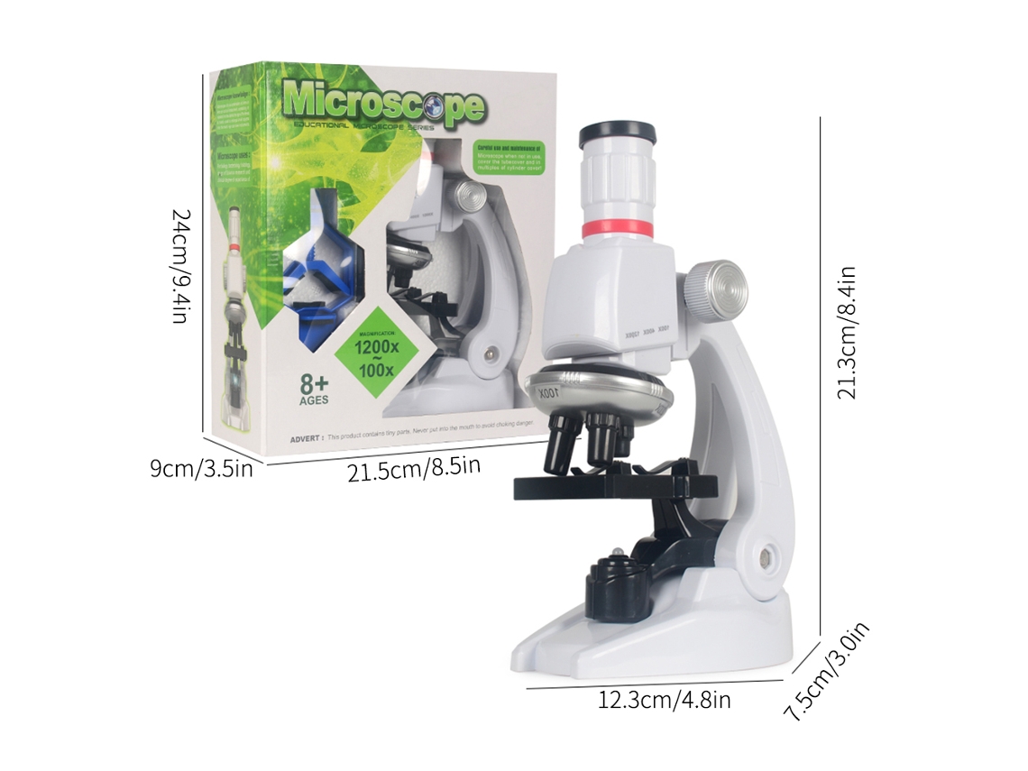 Kit De Microscópio Stem Para Crianças Iniciantes 100x-1200x Com Luz Led Brinquedo Educativo Ciência Idade 6+