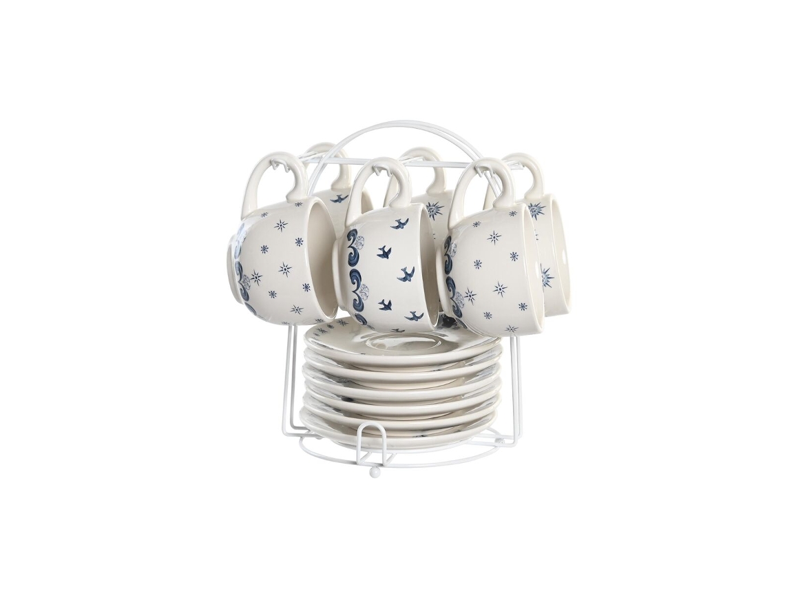 Conjunto de Chávenas com Pratos Dkd Home Decor Azul Metal Branco 180 Ml Dolomite