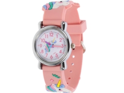 Relógio De Pulso Infantil Para Estudantes, Rosa, Silicone, Redondo, Com Indicação Horas (1 Conjunto).
