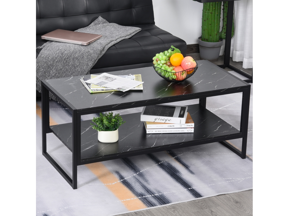 Mesa De Centro Moderna Com 2 Prateleiras, 106x50x47 Cm, Preto