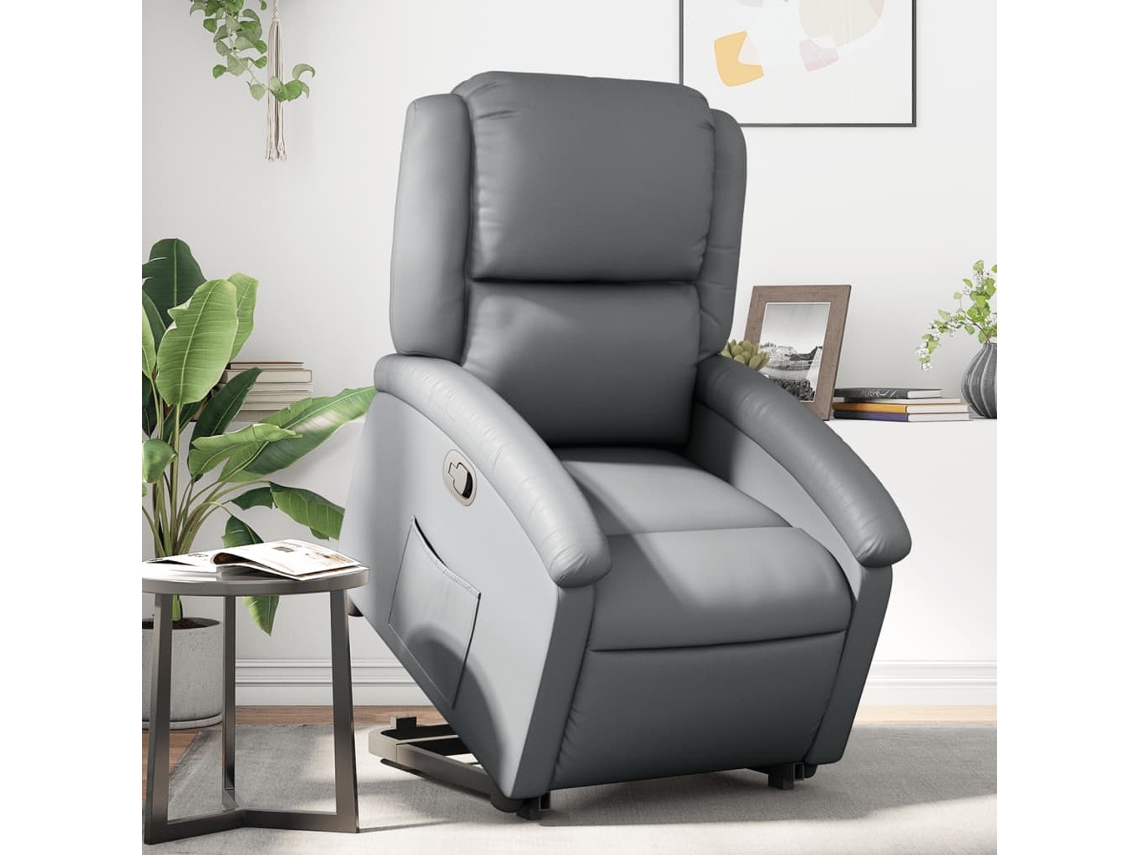 Vidaxl Poltrona Reclinável Elevatória Couro Artificial Cinzento